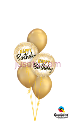 金色生日气球束PNG