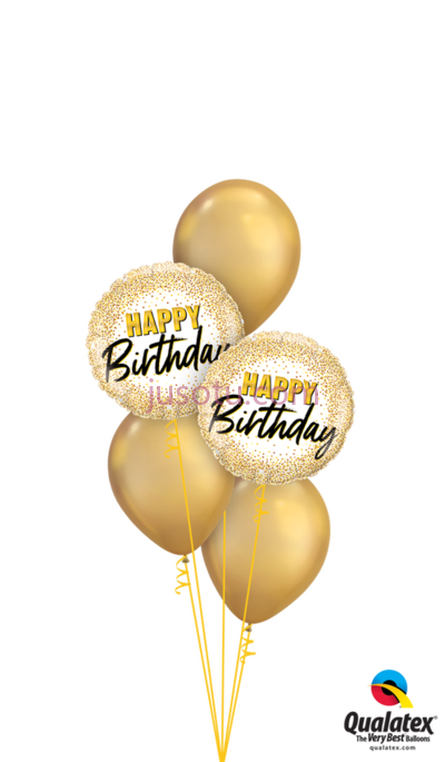 金色生日气球束,glamorous golden birthday balloon bouquet qualatex PNG