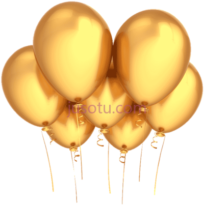 生日祝福金派对气球,birthday wishes gold party PNG