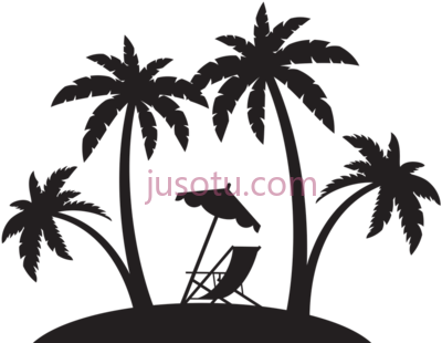 沙滩棕榈树,beach black white plus palm tree PNG