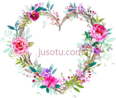 彩色花边水彩,colorful floral border watercolour flower heart PNG