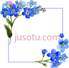 蓝水彩花边框,frame PNG