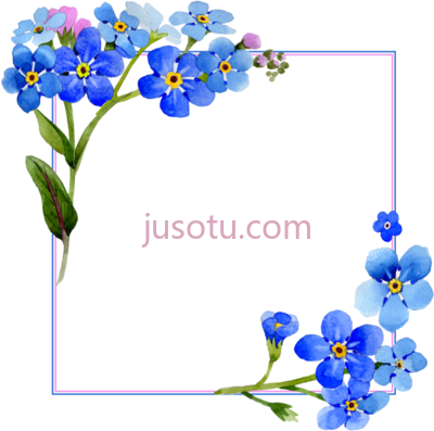蓝水彩花边框,flowers watercolor cover blue PNG