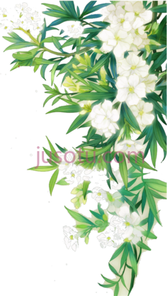 白色花绿水彩,植物,植被,草木 PNG