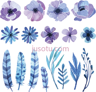 水彩蓝花,water painting blue flower PNG