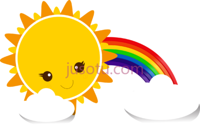 天空太阳彩虹,sky cartoon yellow sun and rainbow PNG