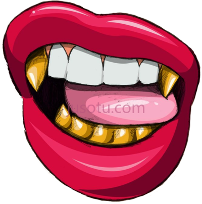 红唇性感嘴金牙,lips red trill sexy cartoon mouth gold teeth PNG