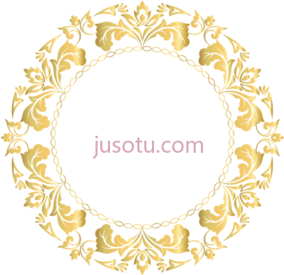 金圆花框,floral gold round frame PNG