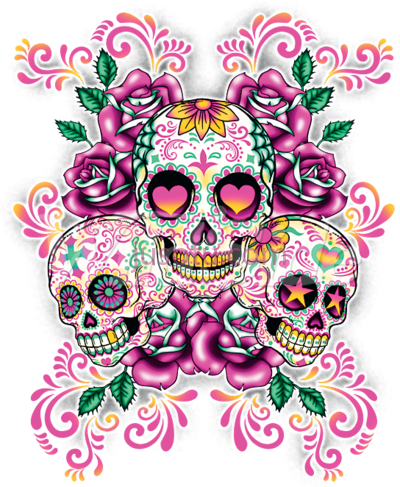骷髅花粉,sugar skulls floral pink PNG