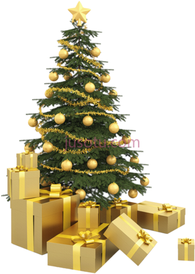 金色圣诞树,arbre noel gold christmas tree PNG