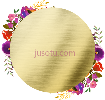 圆框背花环,hand painted round frame back flower wreath PNG