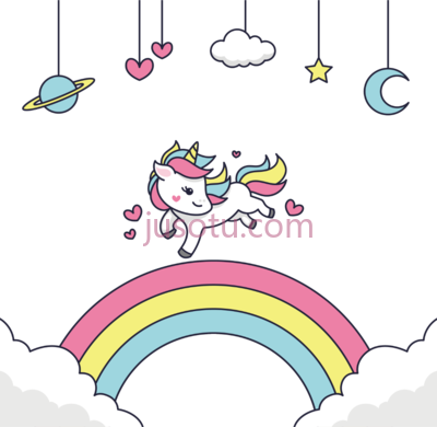 独角兽彩虹星可爱,unicorn rainbow stars cute cartoon PNG