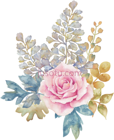 蓝粉水彩花,blue pink watercolor PNG