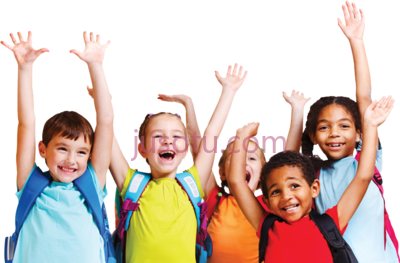 小学生举起手来,elementary school kids hands up PNG