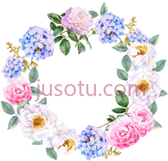 水彩蓝花环PNG