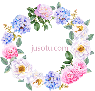 水彩蓝花环,watercolor wreath blue PNG
