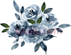 蓝色自然水彩花PNG