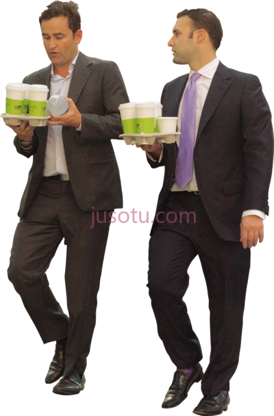 商务人士端咖啡散步,business men walking coffee PNG