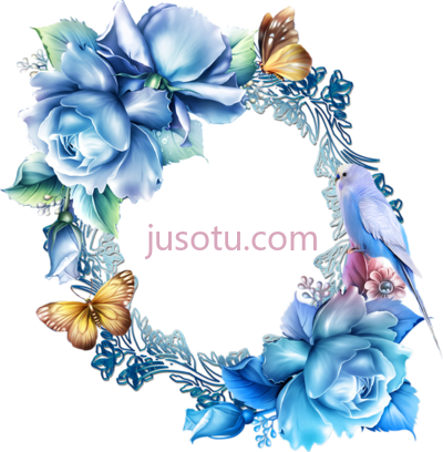 蓝色花边框,blue border frame PNG